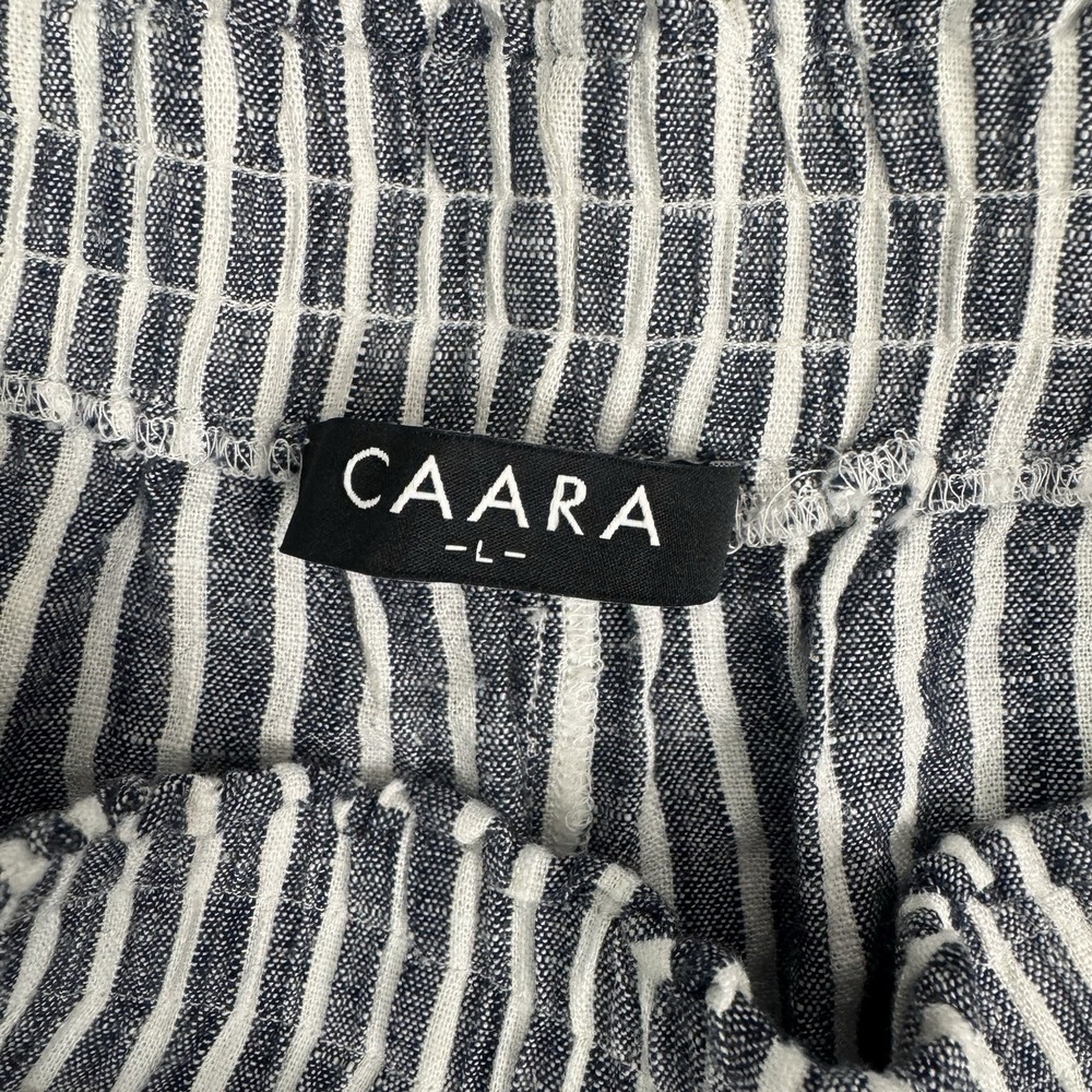 Caara Striped Shorts Blue White Linen Blend Pull On Women L Casual - Picture 2 of 7